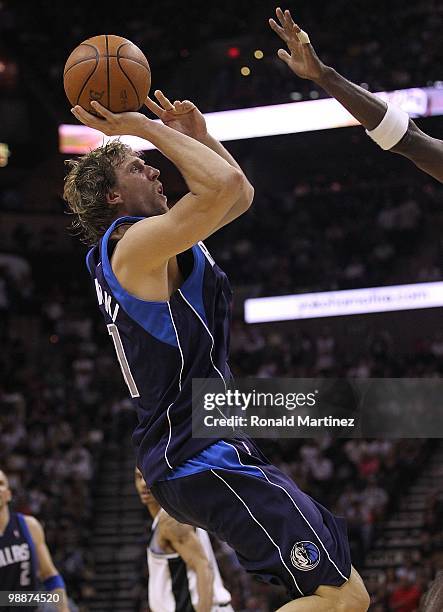 Dirk Nowitzki of the Dallas Mavericks in Game Six of the Western Conference Quarterfinals during the 2010 NBA Playoffs at AT&T Center on April 29,...