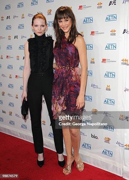 Models Cerri McQuillan and Kalyn Hemphill attends the 2010 A&E Upfront at the IAC Building on May 5, 2010 in New York City.
