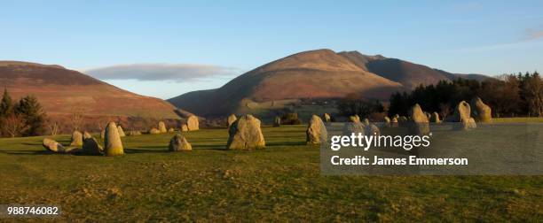 saddleback (blencathra), from castlerigg stone circle, lake district national park, cumbria, england, united kingdom, europe - keswick stock pictures, royalty-free photos & images