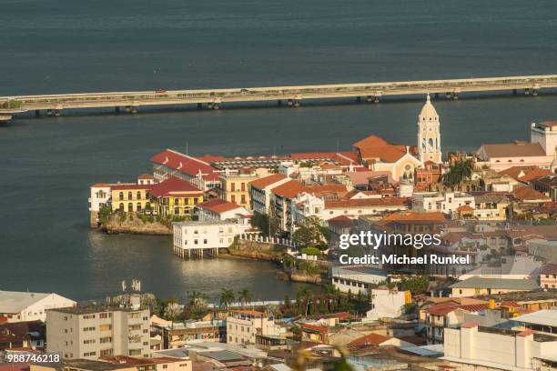 view over casco viejo, unesco world heritage site, panama city, panama, central america - casco stockfoto's en -beelden