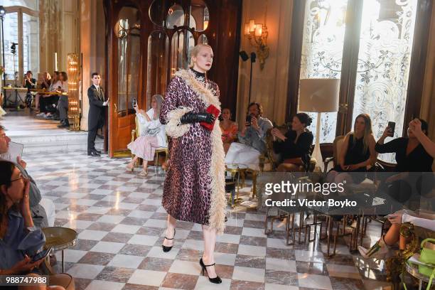 Gwendoline Christie walks the runway during Miu Miu 2019 Cruise Collection Show at Hotel Regina on June 30, 2018 in Paris, France.