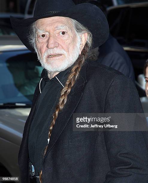 Musician Willie Nelson visits "Late Show With David Letterman" at the Ed Sullivan Theater on May 5, 2010 in New York City.
