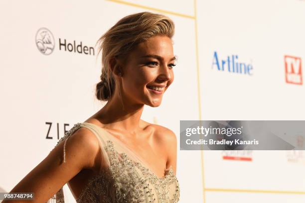 Sam Frost arrives at the 60th Annual Logie Awards at The Star Gold Coast on July 1, 2018 in Gold Coast, Australia.