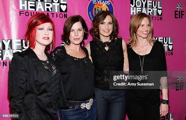 Singer Cyndi Lauper, actress Marcia Gay Harden, actress Mariska Hargitay and actress Hilary Swank attend the 2010 Joyful Heart Foundation Gala at...