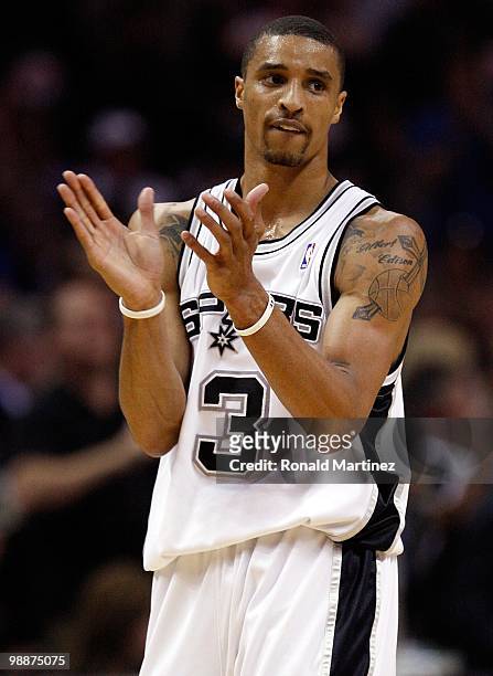 George Hill of the San Antonio Spurs in Game Four of the Western Conference Quarterfinals during the 2010 NBA Playoffs at AT&T Center on April 25,...