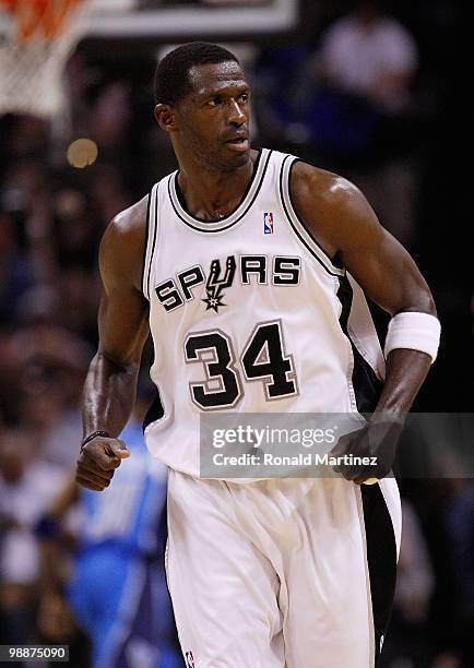 Antonio McDyess of the San Antonio Spurs in Game Four of the Western Conference Quarterfinals during the 2010 NBA Playoffs at AT&T Center on April...