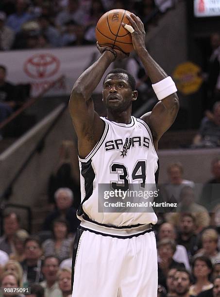 Antonio McDyess of the San Antonio Spurs in Game Four of the Western Conference Quarterfinals during the 2010 NBA Playoffs at AT&T Center on April...