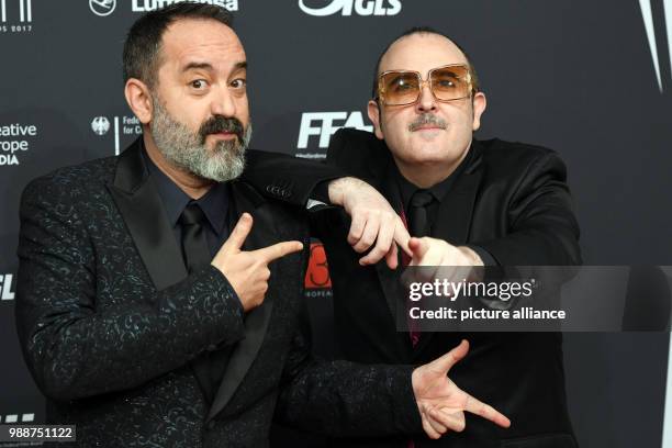 Spanish actors Javier Camara and Carlos Areces arriving to the 30th European Film Awards ceremony in the Haus der Berliner Festspiele in Berlin,...