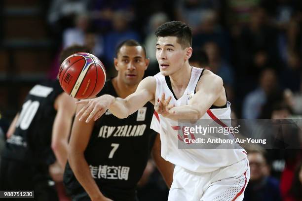 Abudushalamu Abudurexiti of China in action during the FIBA World Cup Qualifying match between the New Zealand Tall Blacks and China at Spark Arena...