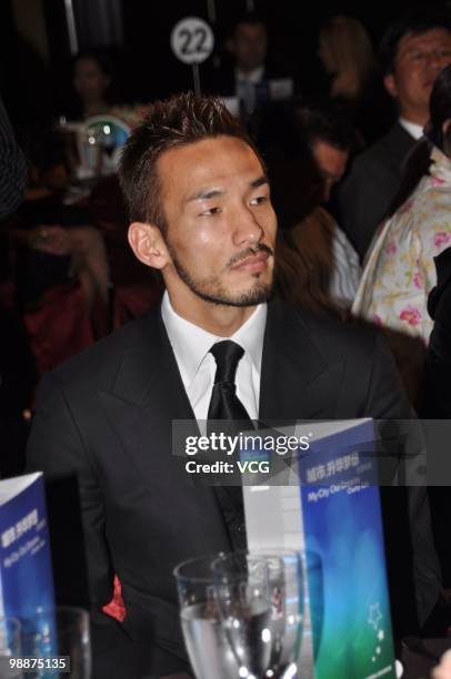 Hidetoshi Nakata, a Japanese former football star, attends a charity gala held jointly by Private Enterprises Joint Pavilion and Shanghai...