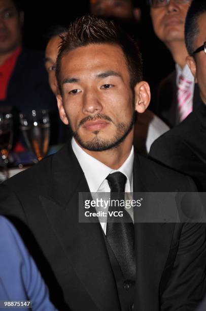 Hidetoshi Nakata, a Japanese former football star, attends a charity gala held jointly by Private Enterprises Joint Pavilion and Shanghai...