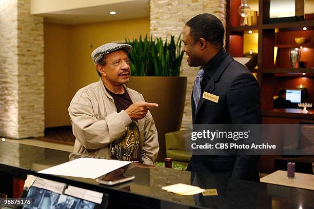 Get That A Lot" --Wayne Brady , host of CBS's LET'S MAKE A DEAL, is surprised by TV legend Sherman Hemsley while working behind the desk of a hotel...