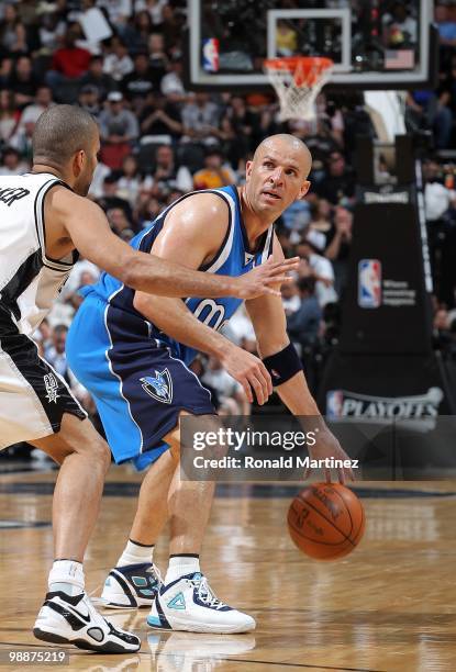 Jason Kidd of the Dallas Mavericks in Game Four of the Western Conference Quarterfinals during the 2010 NBA Playoffs at AT&T Center on April 25, 2010...