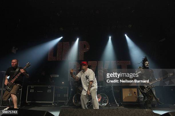 Fred Durst and Wes Borland of Limp Bizkit perform on stage at Gramercy Theatre on May 5, 2010 in New York City.