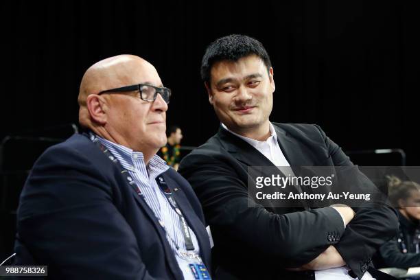Legend and President of the Chinese Basketball Association Yao Ming looks on with Chairman of the LOC Burton Shipley during the FIBA World Cup...