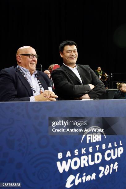 Legend and President of the Chinese Basketball Association Yao Ming looks on with Chairman of the LOC Burton Shipley during the FIBA World Cup...