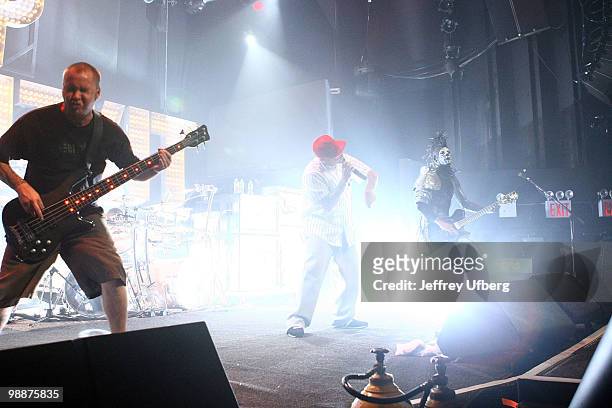Sam Rivers, Fred Durst and Wes Borland of Limp Bizkit perform at the Gramercy Theatre on May 5, 2010 in New York City.