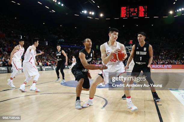 Abudushalamu Abudurexiti of China in action during the FIBA World Cup Qualifying match between the New Zealand Tall Blacks and China at Spark Arena...