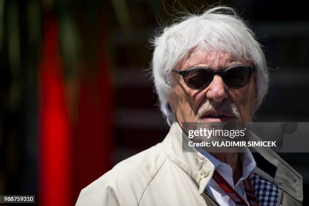 Former F1 boss Bernie Ecclestone arrives to the paddock ahead of the Austrian Formula One Grand Prix in Spielberg, central Austria, on July 1, 2018.