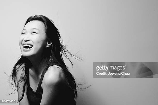 black and white portrait of asian girl - black and white stock pictures, royalty-free photos & images