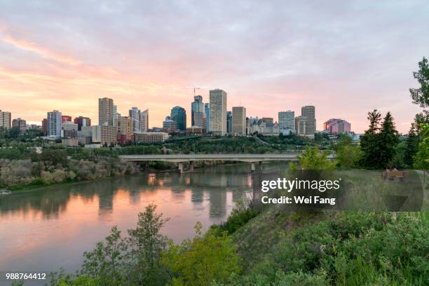 edmonton skyline along saskatchewan river - saskatchewan river stock pictures, royalty-free photos & images