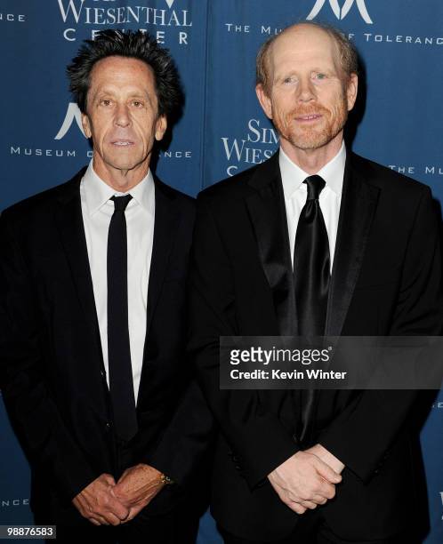 Honorees Brian Grazer and Ron Howard arrive at the Simon Wiesenthal Center's 2010 Humanitarian Award Ceremony at the Beverly Wilshire Hotel on May 5,...