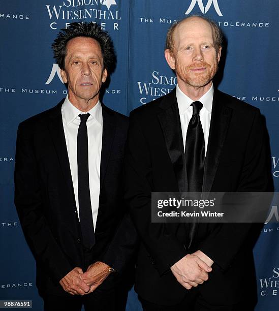Honorees Brian Grazer and Ron Howard arrive at the Simon Wiesenthal Center's 2010 Humanitarian Award Ceremony at the Beverly Wilshire Hotel on May 5,...