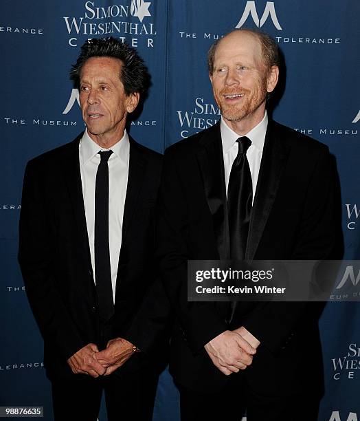 Honorees Brian Grazer and Ron Howard arrive at the Simon Wiesenthal Center's 2010 Humanitarian Award Ceremony at the Beverly Wilshire Hotel on May 5,...