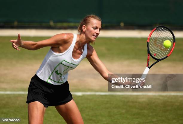 Petra Kvitova of the Czech Republic in action during a practice session prior to the Wimbledon Lawn Tennis Championships at the All England Lawn...