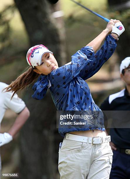 Momoko Ueda of Japan hits a tee shot during the first round of the CyberAgent Ladies Golf Tournament at Tsurumai Country Club on April 30, 2010 in...