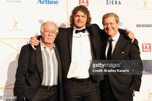 George Negus, Nick Cummins and Ray Martin arrive at the 60th Annual Logie Awards at The Star Gold Coast on July 1, 2018 in Gold Coast, Australia.