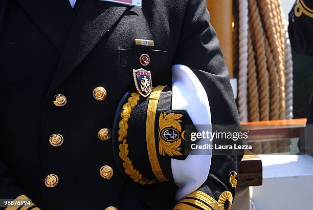 The detail of the uniform of a Turkish naval officer on board he Italian Navy Training Ship Palinuro Italy. The 27th edition of the Trofeo Accademia...