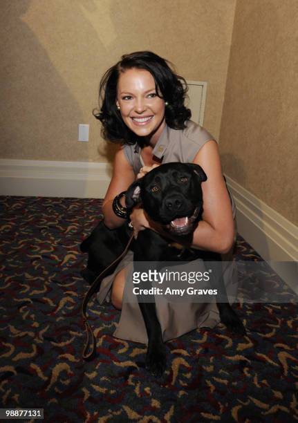 Actress Katherine Heigl and her dog Apollo attend the Last Chance for Animals and The Jason Debus Heigl Foundation press conference to fight against...