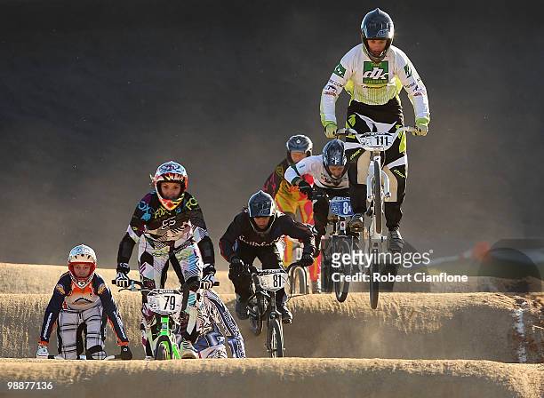 Cherie Simpson of Queensland races in the Elite Women's race during at the 2010 BMX National Championships at the Shepparton BMX Track on May 6, 2010...