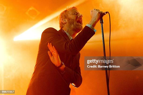 Matt Berninger of The National performs on stage at Electric Ballroom on May 5, 2010 in London, England.