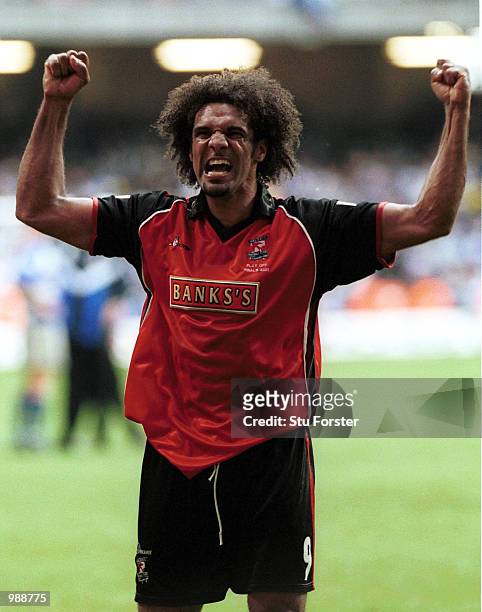 Don Goodman of Walsall celebrate gaining promotion to the first division during the match between Reading and Walsall in the Nationwide Football...