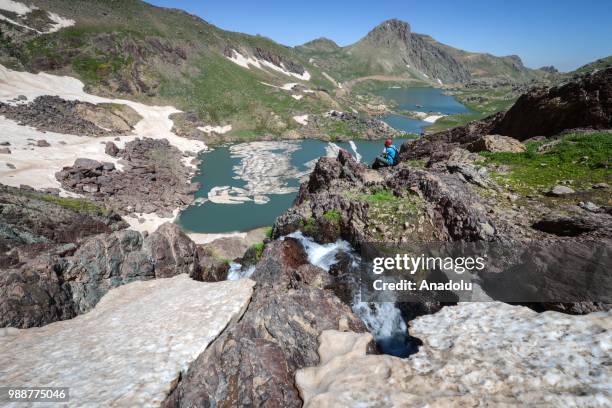 An athlete is seen near Glacier Lake Sat at Mountains Cilo during the 1st Nature Sports Festival in Hakkari, Turkey on July 01, 2018. Mountains Cilo...