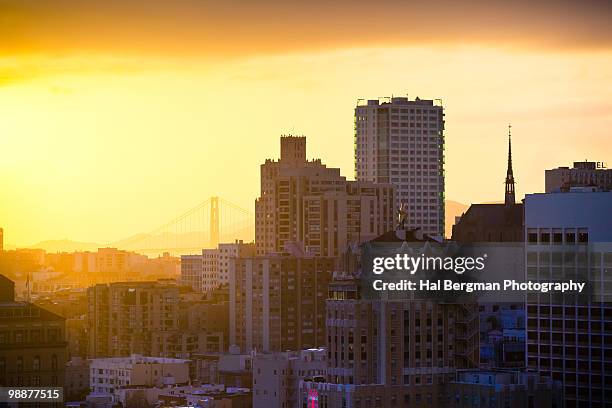 nob hill and the golden gate bridge - nob hill stock pictures, royalty-free photos & images