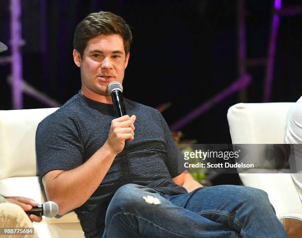 Actor Adam DeVine of the TV show Workaholics speaks on a panel during Agenda Festival on June 30, 2018 in Long Beach, California.
