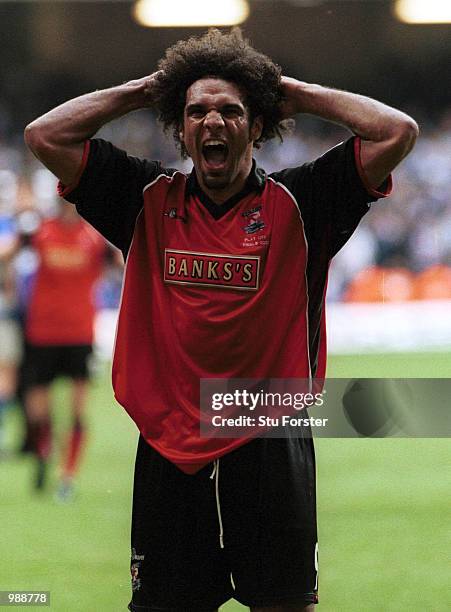 Don Goodman of Walsall celebrates gaining promotion to the first division during the match between Reading and Walsall in the Nationwide Football...