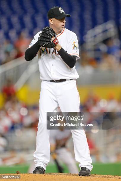 Brad Ziegler of the Miami Marlins in action against the San Francisco Giants at Marlins Park on June 14, 2018 in Miami, Florida.