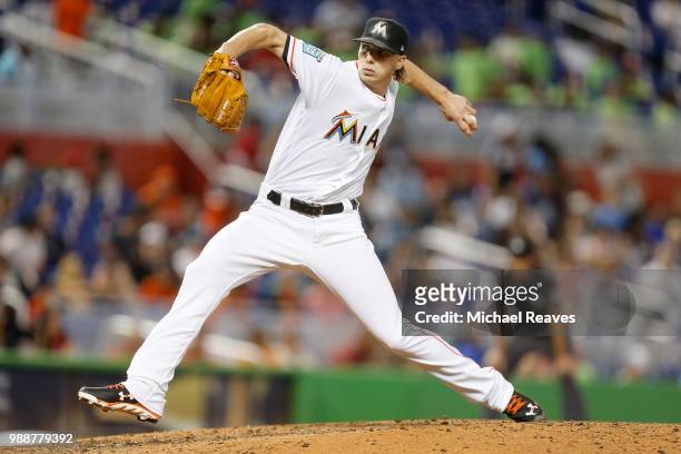 Adam Conley of the Miami Marlins in action against the San Francisco Giants at Marlins Park on June 14, 2018 in Miami, Florida.