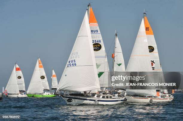 France's skipper Jean-Luc van den Heede on his boat "Matmut", France's skipper Antoine Cousot on his boat "Metier Interim", Russia's Igor Zaretskiy...