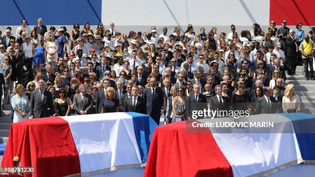 French President's wife Brigitte Macron and France's President Emmanuel Macron , the sons of late French politician and Holocaust survivor Simone...