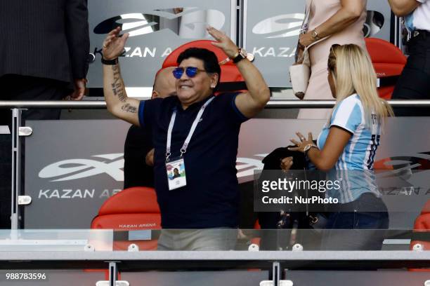 Diego Maradona and Rocio Oliva during the 2018 FIFA World Cup Russia Round of 16 match between France and Argentina at Kazan Arena on June 30, 2018...