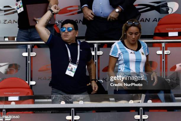 Diego Maradona and Rocio Oliva during the 2018 FIFA World Cup Russia Round of 16 match between France and Argentina at Kazan Arena on June 30, 2018...