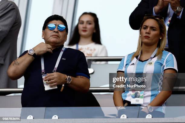 Diego Maradona and Rocio Oliva during the 2018 FIFA World Cup Russia Round of 16 match between France and Argentina at Kazan Arena on June 30, 2018...