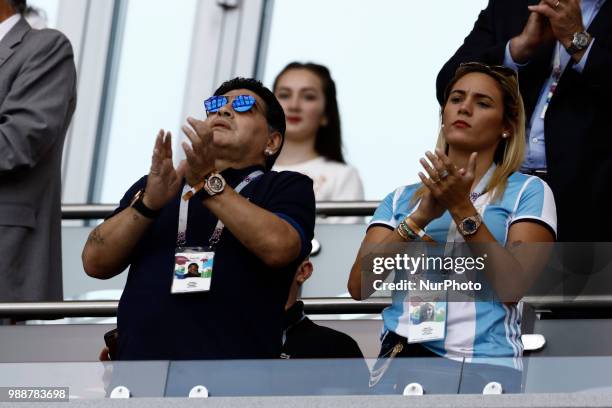 Diego Maradona and Rocio Oliva during the 2018 FIFA World Cup Russia Round of 16 match between France and Argentina at Kazan Arena on June 30, 2018...