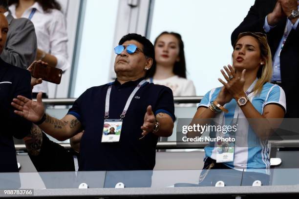 Diego Maradona and Rocio Oliva during the 2018 FIFA World Cup Russia Round of 16 match between France and Argentina at Kazan Arena on June 30, 2018...