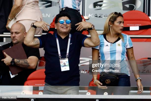 Diego Maradona and Rocio Oliva during the 2018 FIFA World Cup Russia Round of 16 match between France and Argentina at Kazan Arena on June 30, 2018...